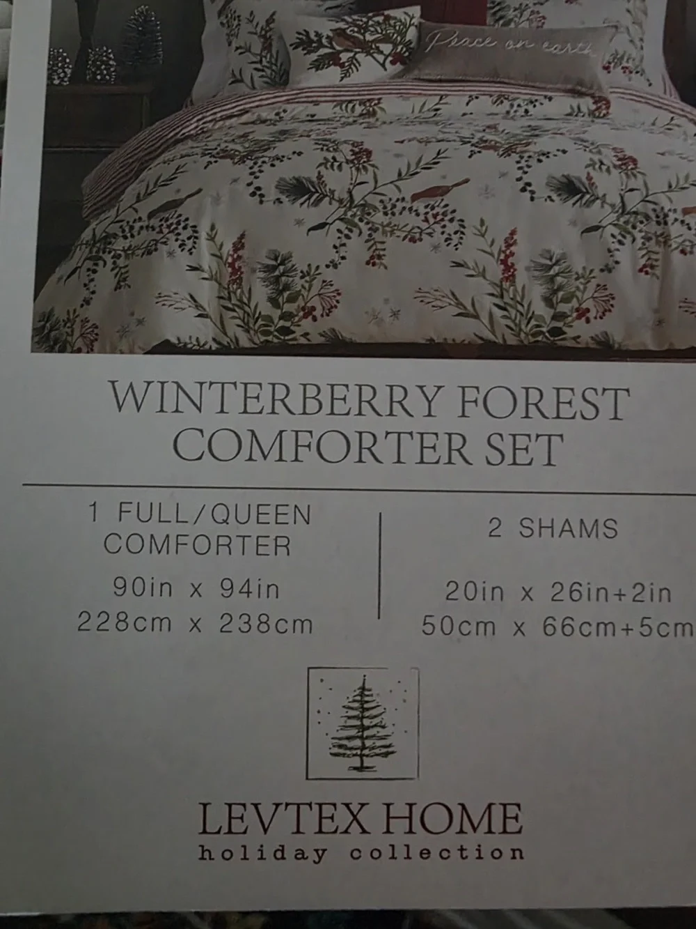 Levtex Home Cream Holiday Fabric Storage Bin with Red Berry Accents